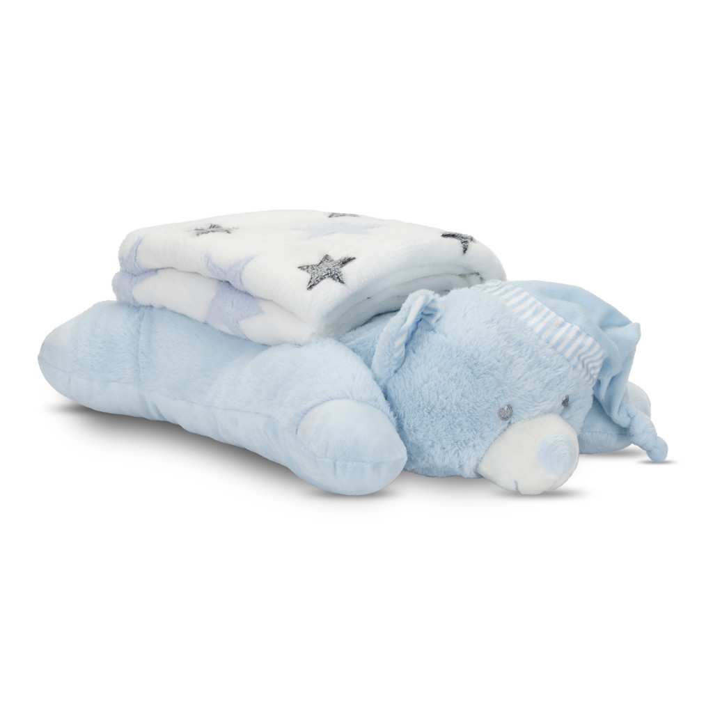 Lorelli Poffy Duo takaró 75x90 cm párnával 45x30 cm - White Blue Teddy Bear
